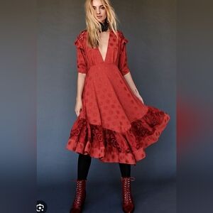 Free People Stevie Red Lace Midi Dress